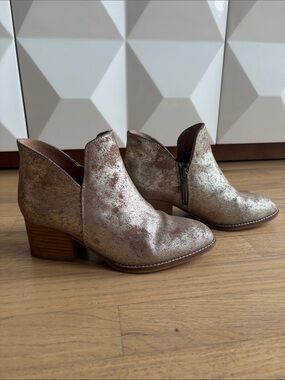 Metallic Taupe Ankle Booties with Low Block Heel
